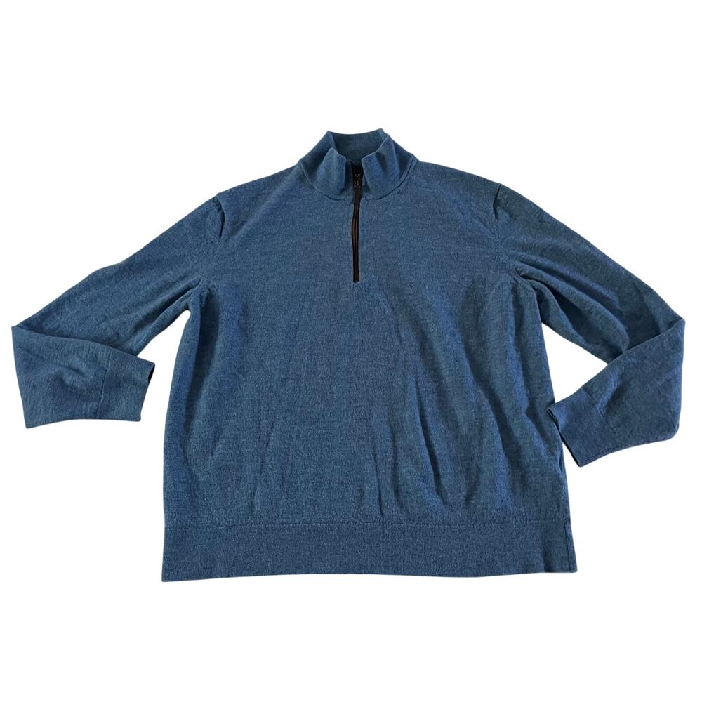 Untuckit Blue 100% Merino Wool Quarter Zip Pullover Men's XL Preppy